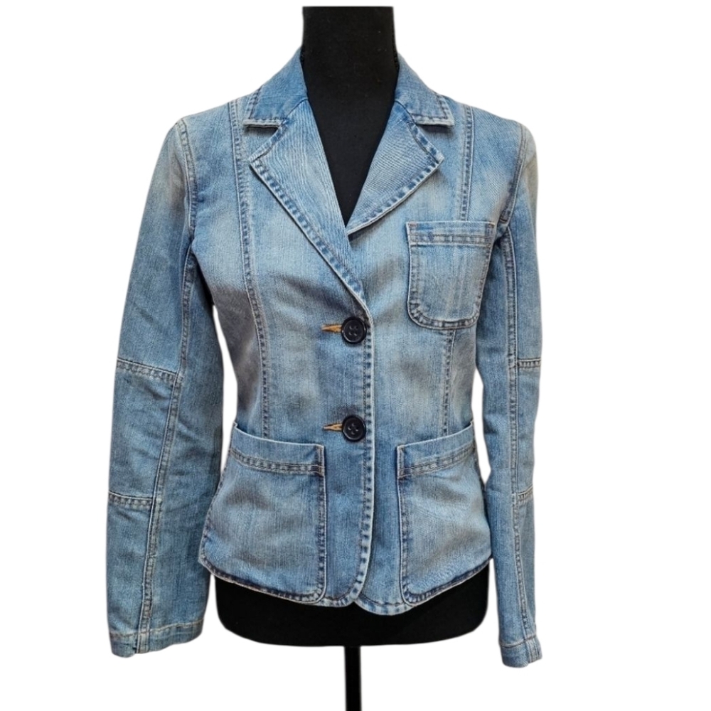 Austin Clothing Co. Princess Cut Blazer Style Blue Denim Jean Jacket Size S
